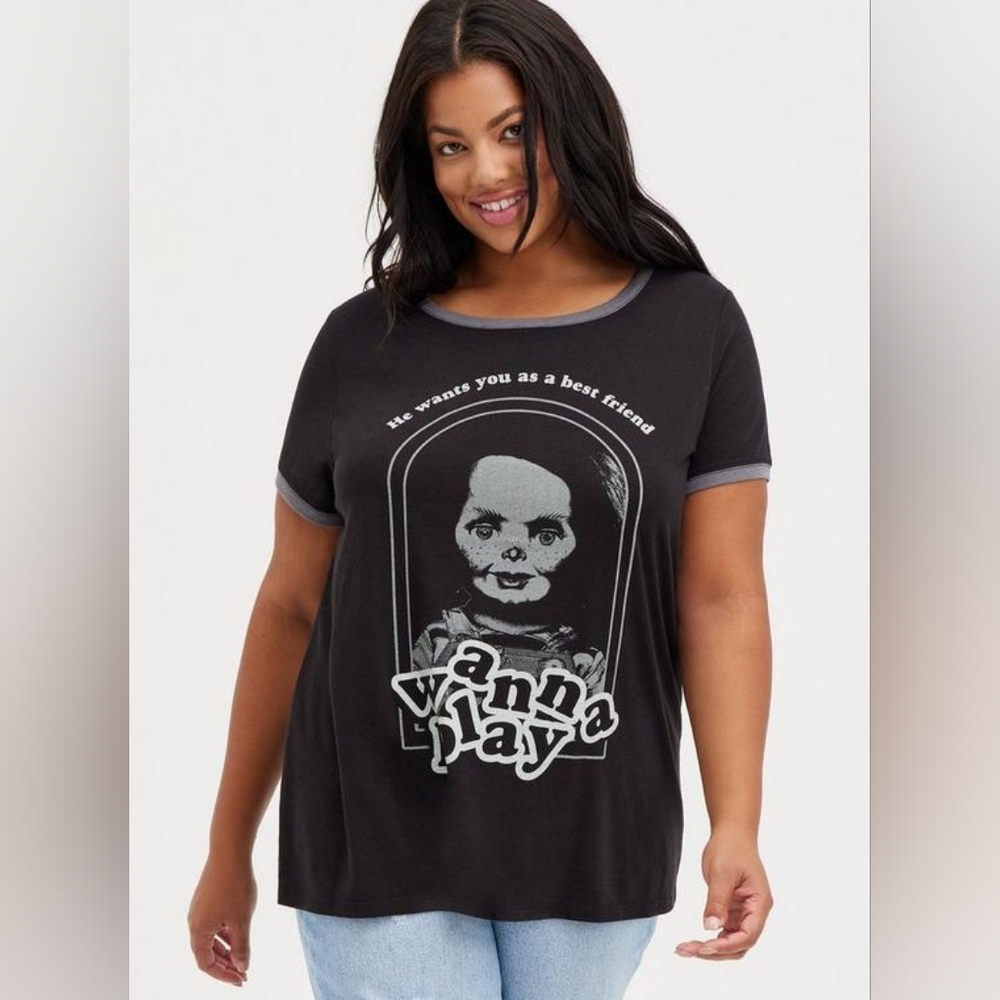 NWT Torrid 1 Ringer Top - Triblend Universal Chucky Wanna Play